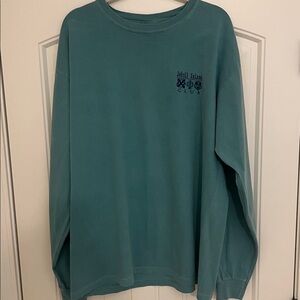 Jekyll Island Club Comfort Colors Teal Long Sleeve Tee F/B Logo Sz XL/TG/EG